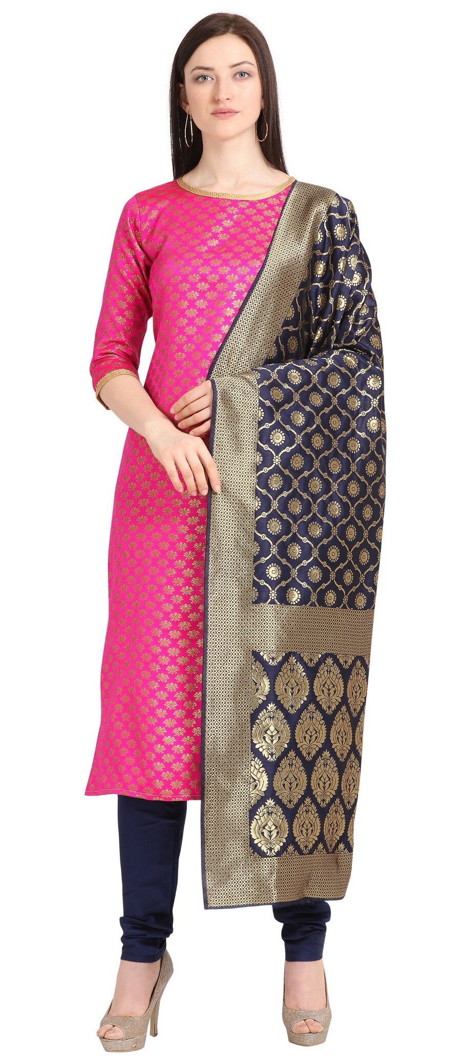 

Aspora Pink Unstitched Kurta with bottom dupatta With dupatta Dress Material