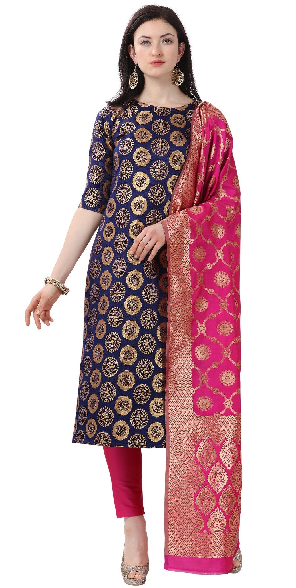 

Aspora Navy blue Unstitched Kurta with bottom dupatta With dupatta Dress Material
