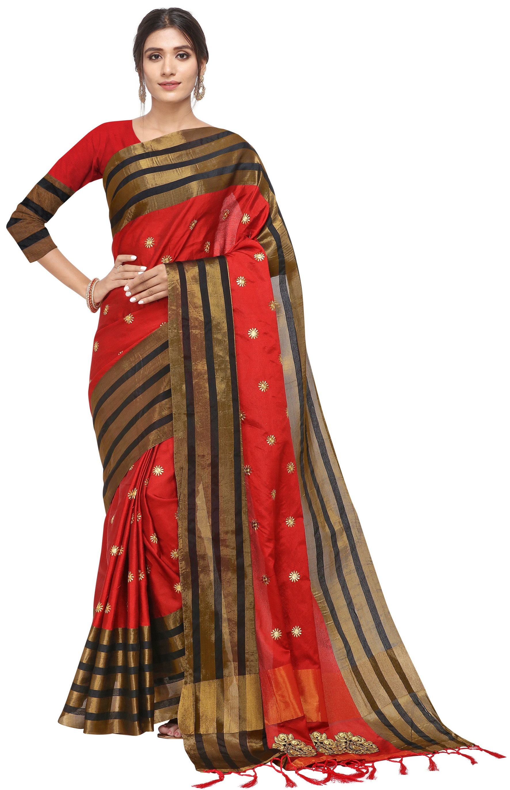 

Aspora Women Cotton Blend Embroidered Multi Regular Saree With Blouse