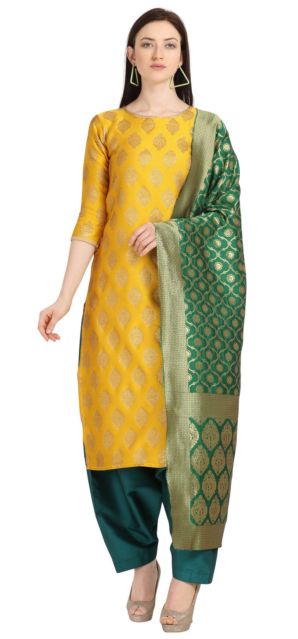 

Aspora Yellow Unstitched Kurta with bottom dupatta With dupatta Dress Material