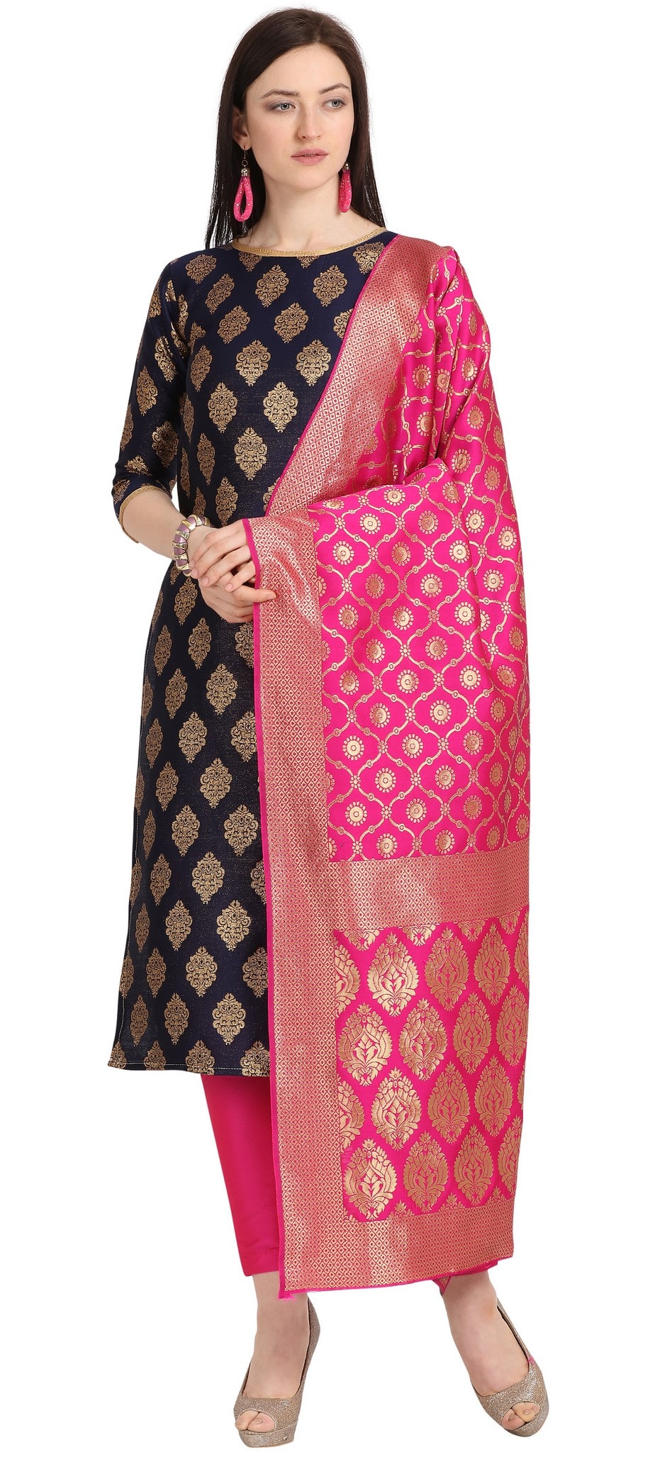 

Aspora Navy blue Unstitched Kurta with bottom dupatta With dupatta Dress Material