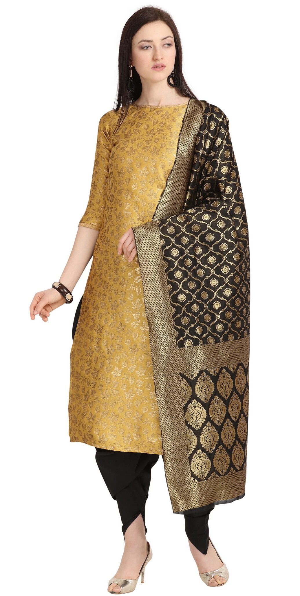 

Aspora Gold Unstitched Kurta with bottom dupatta With dupatta Dress Material