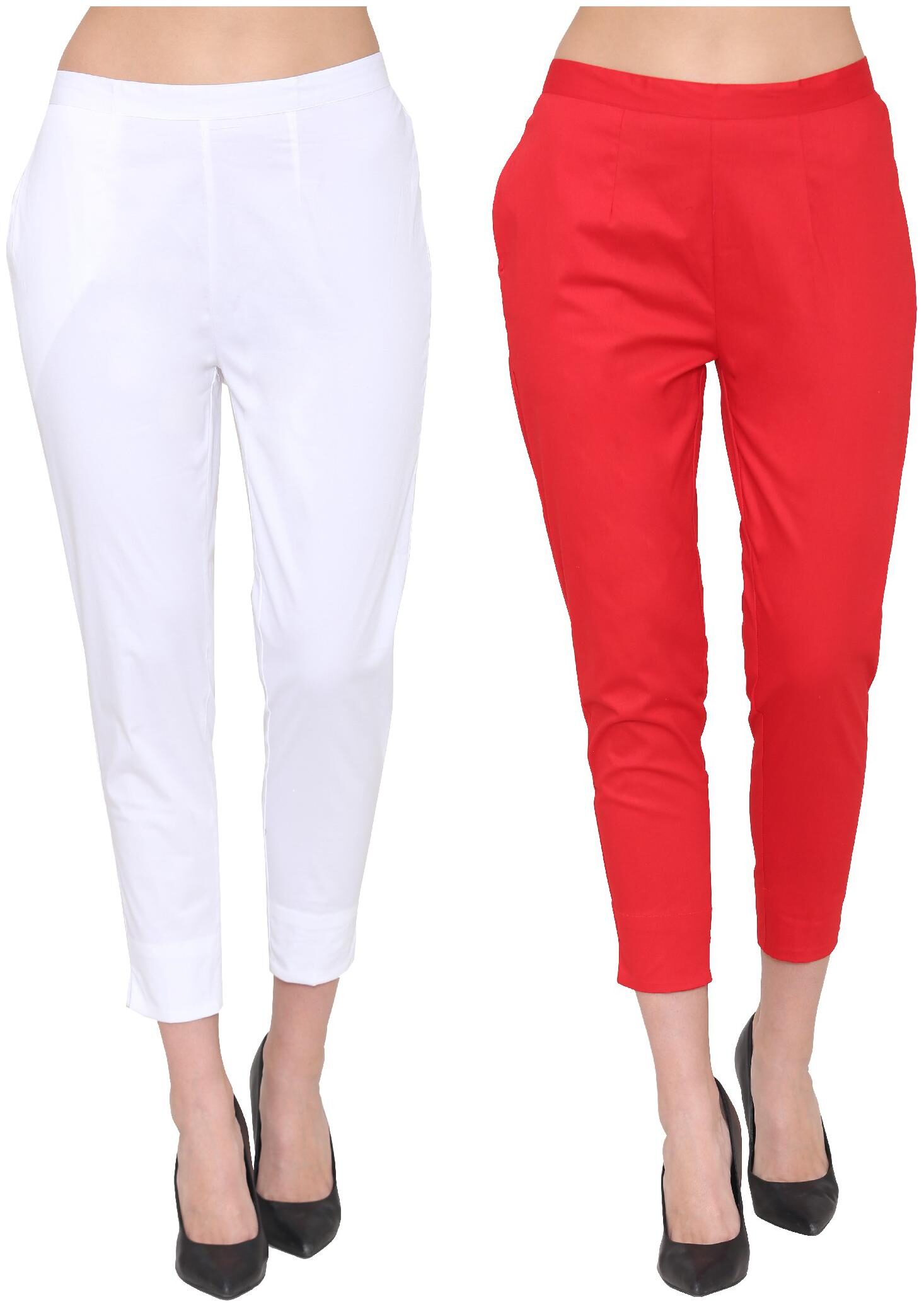 

ASTEN Cotton Solid White Red Color Regular Pant for Women