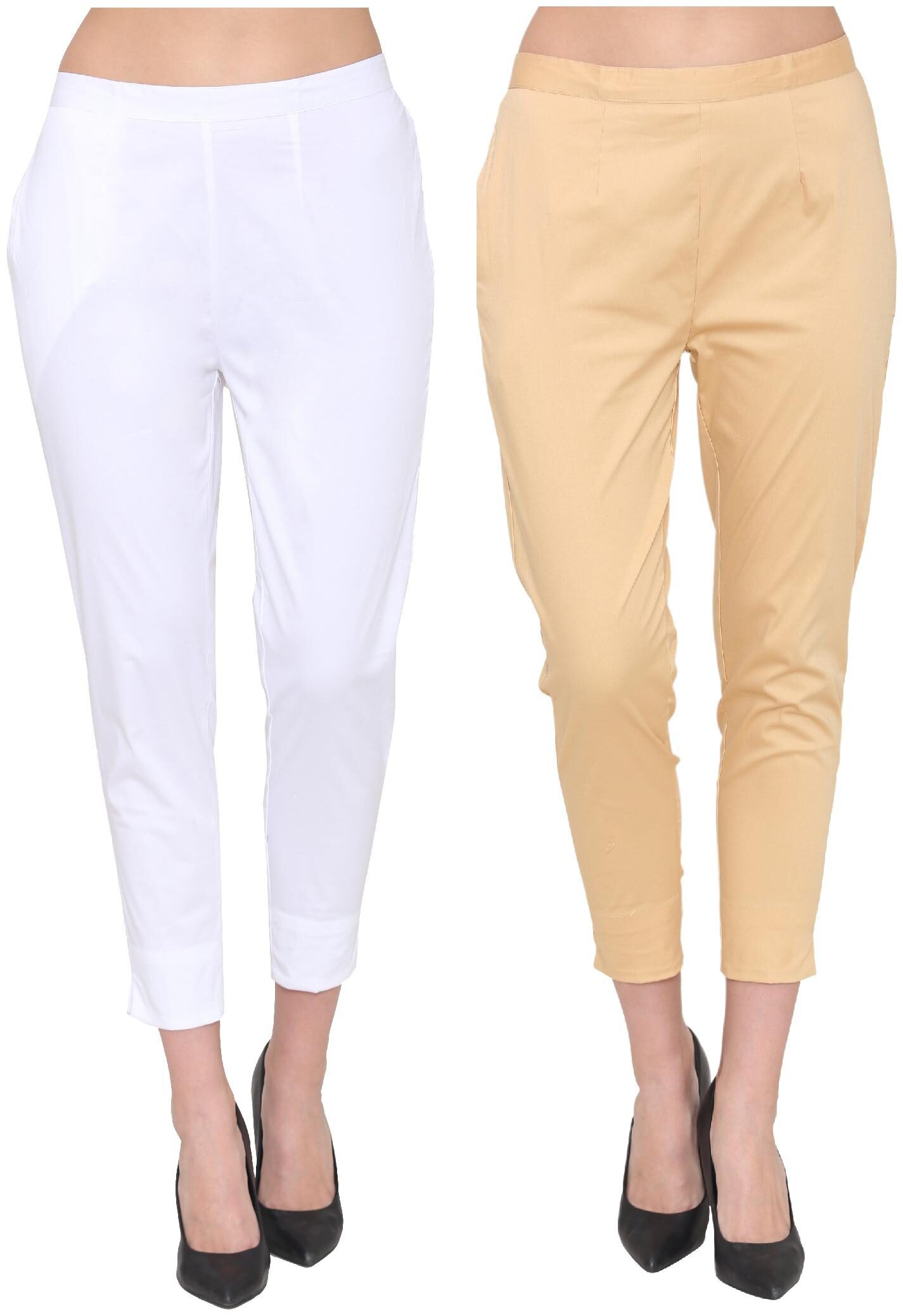 

ASTEN Cotton Solid White Beige Color Regular Pant for Women