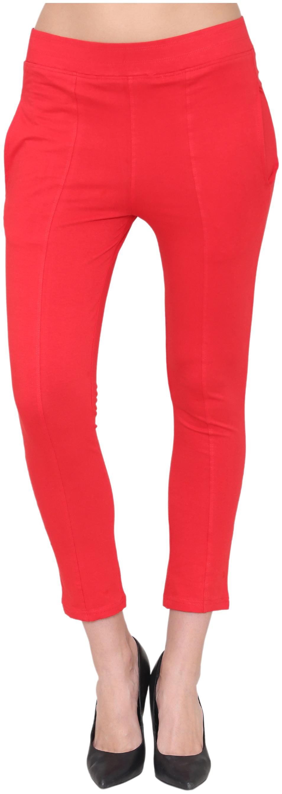 

Asten Luxurious and Comfortable Cotton Lycra Red Legging Pant with Side Pockets