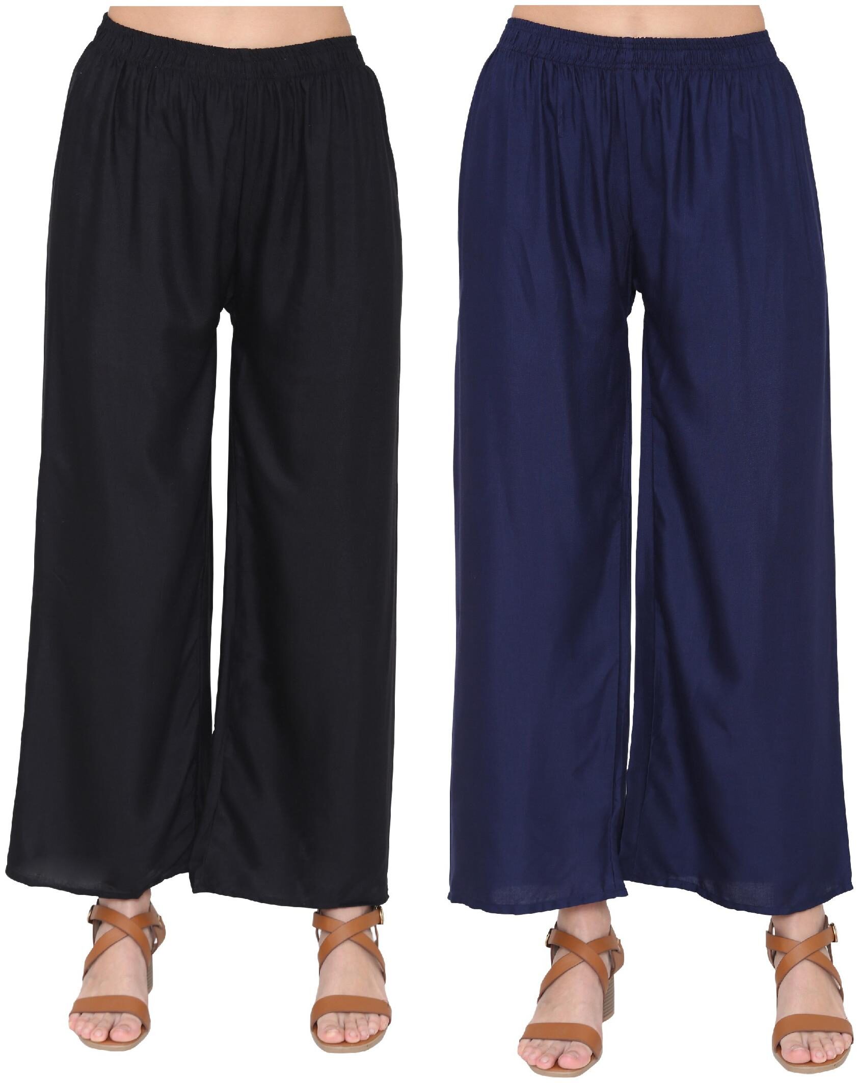 

ASTEN Black Blue Solid Straight Palazzo
