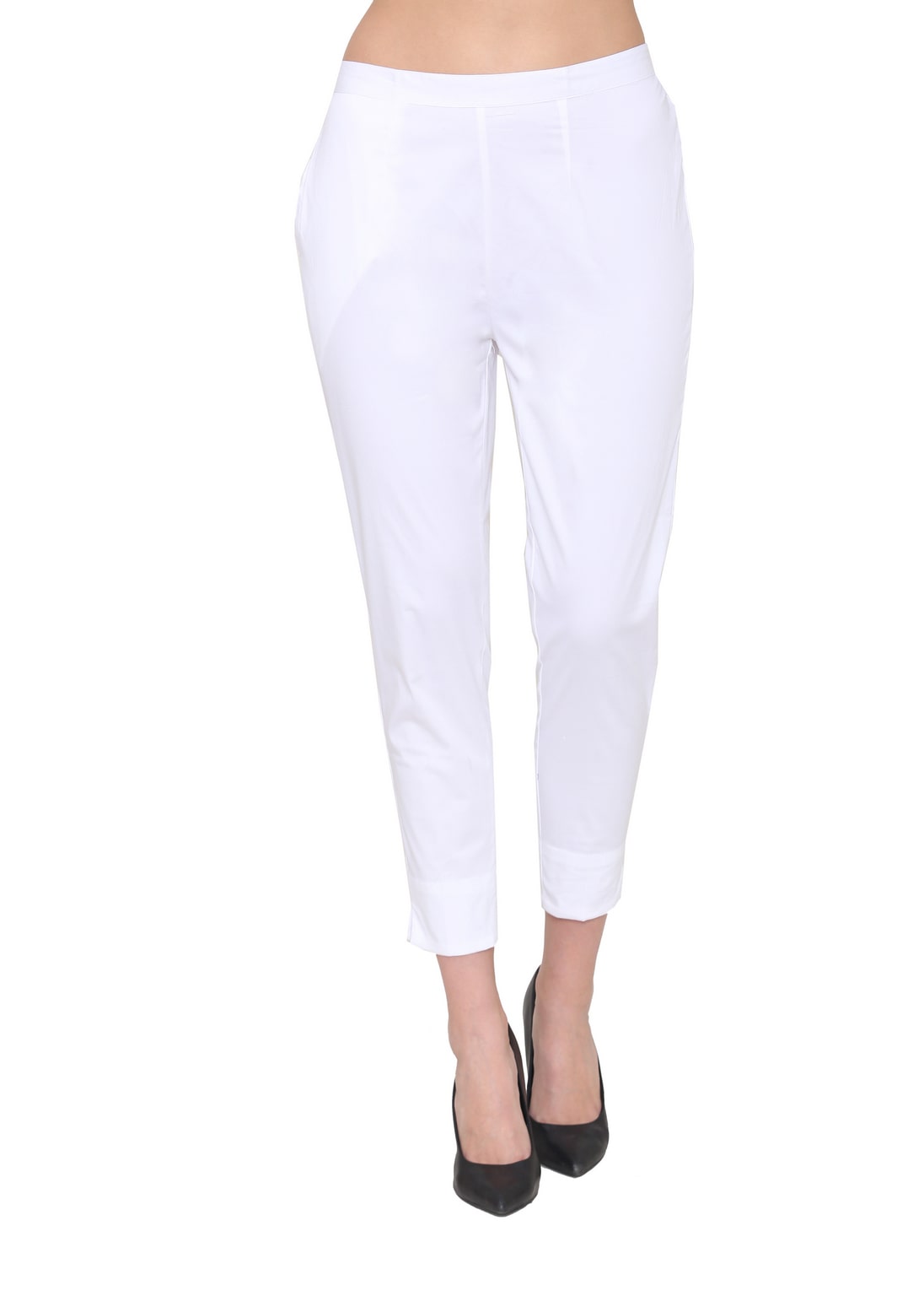 

ASTEN Women Cotton Solid Trousers Pants White
