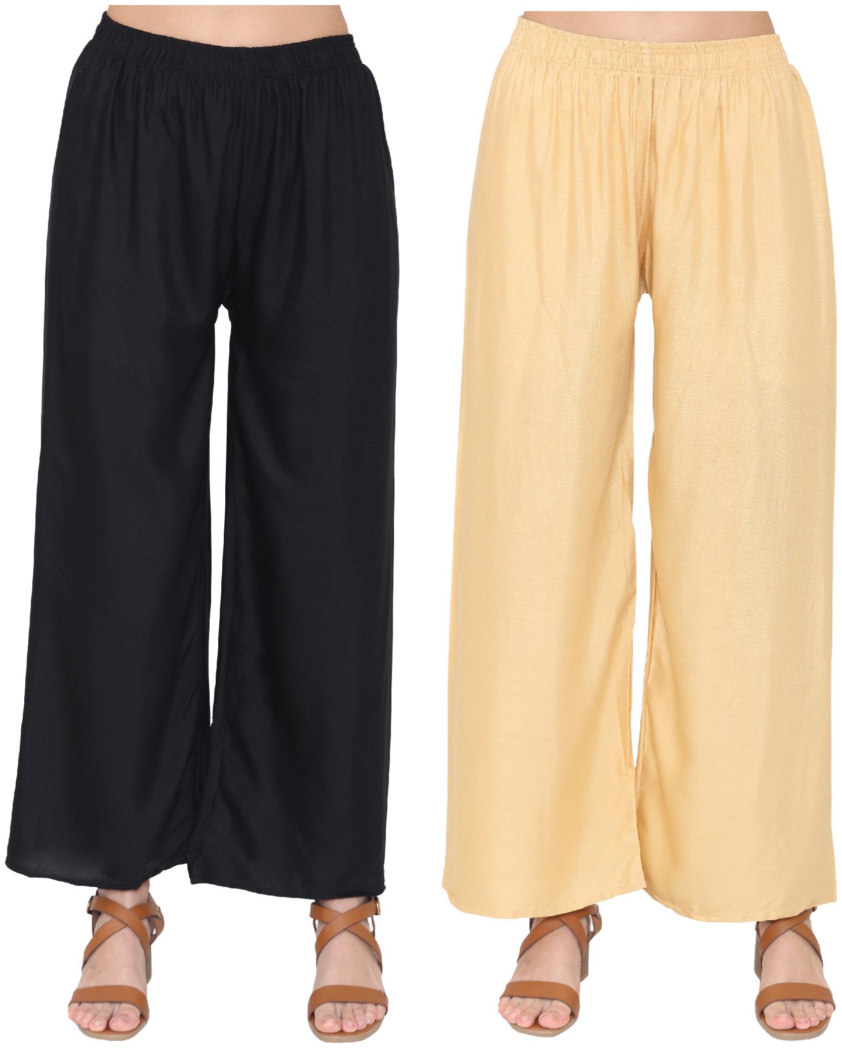 

ASTEN Black Beige Solid Straight Palazzo