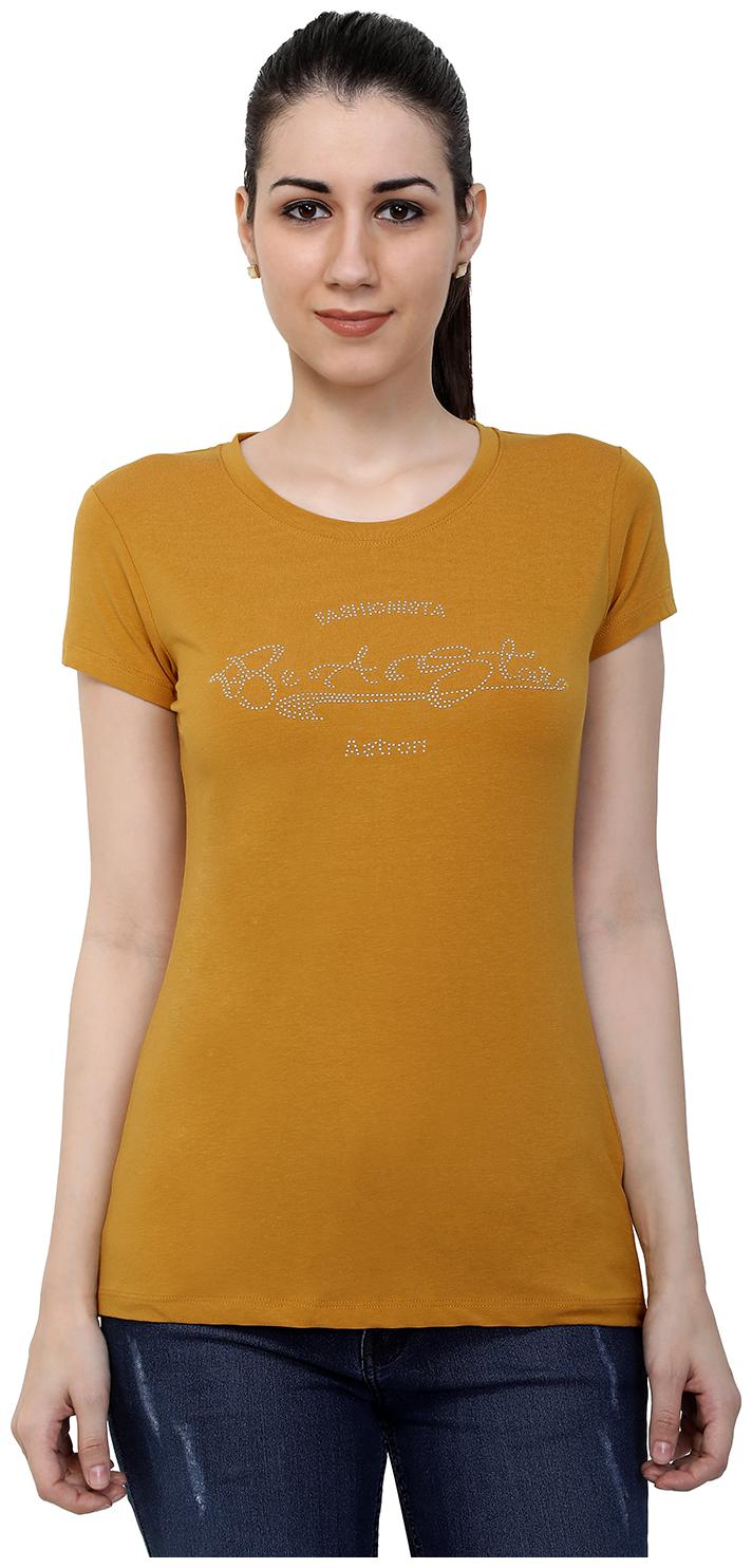 

Astron Women Yellow Regular fit Round neck Cotton T shirt
