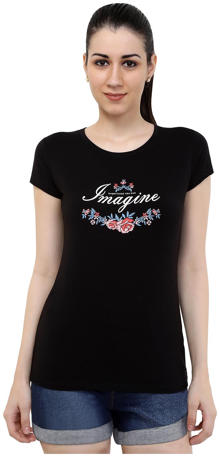 

Astron Women Black Regular fit Round neck Cotton T shirt