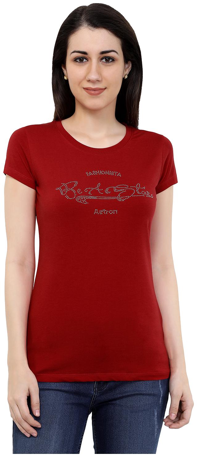 

Astron Women Red Regular fit Round neck Cotton T shirt