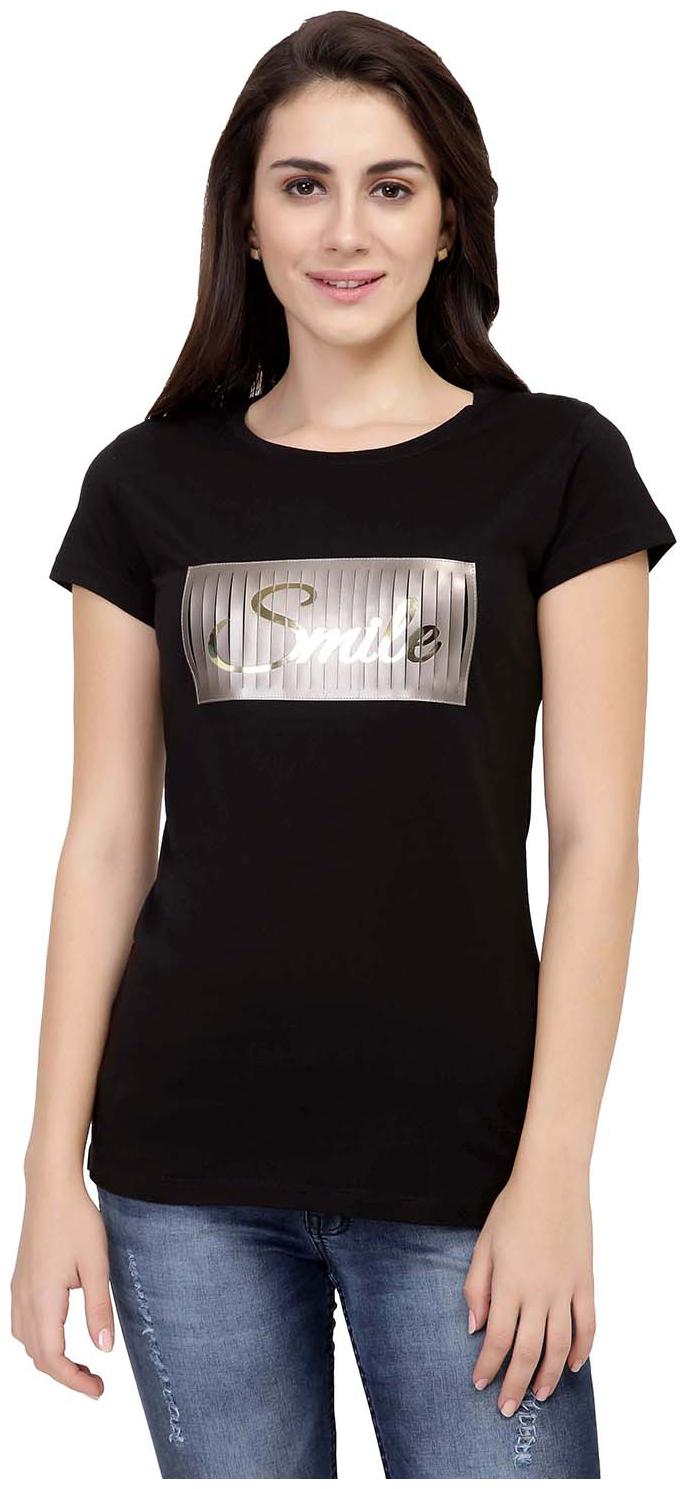 

Astron Women Black Regular fit Round neck Cotton T shirt