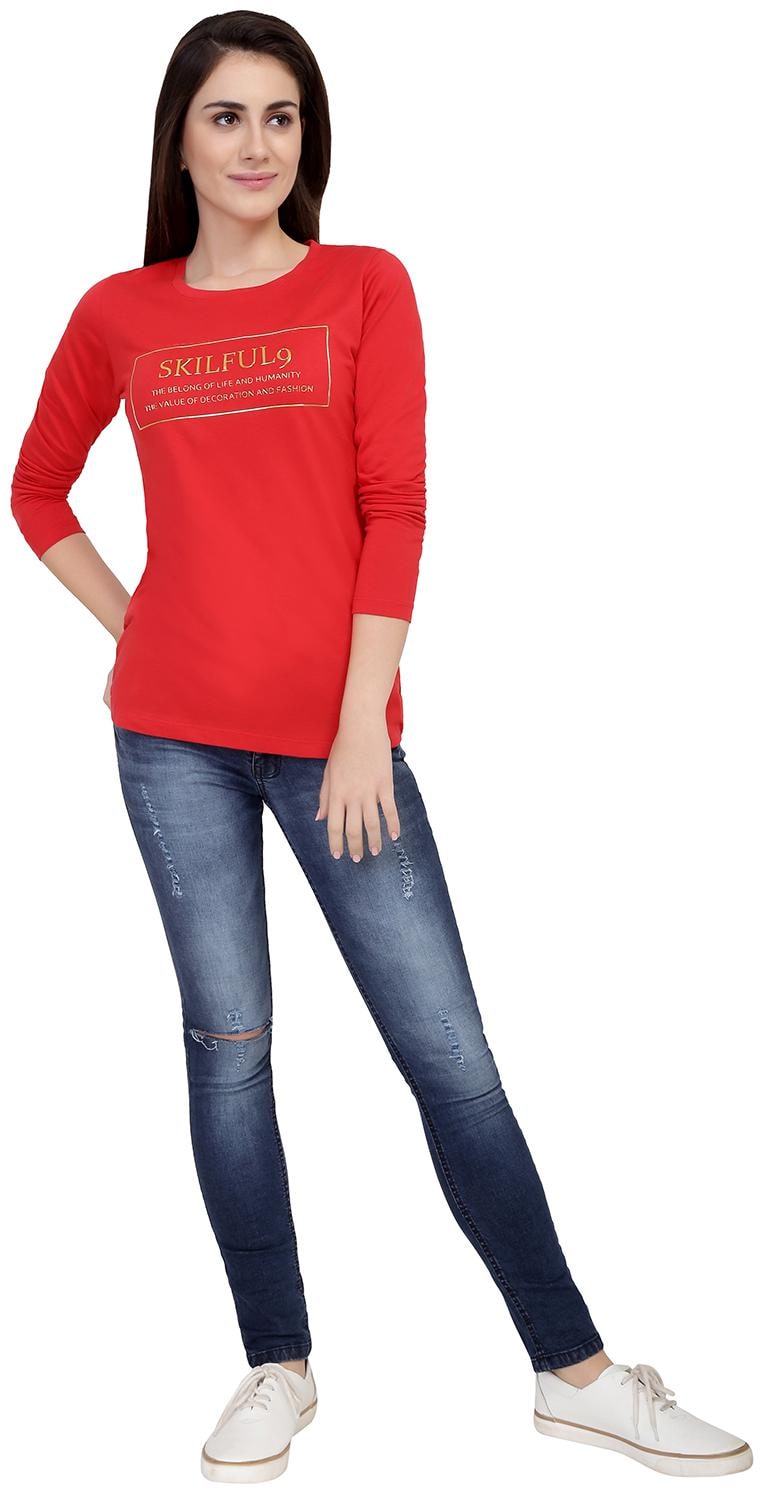 

Astron Women Red Regular fit Round neck Cotton T shirt
