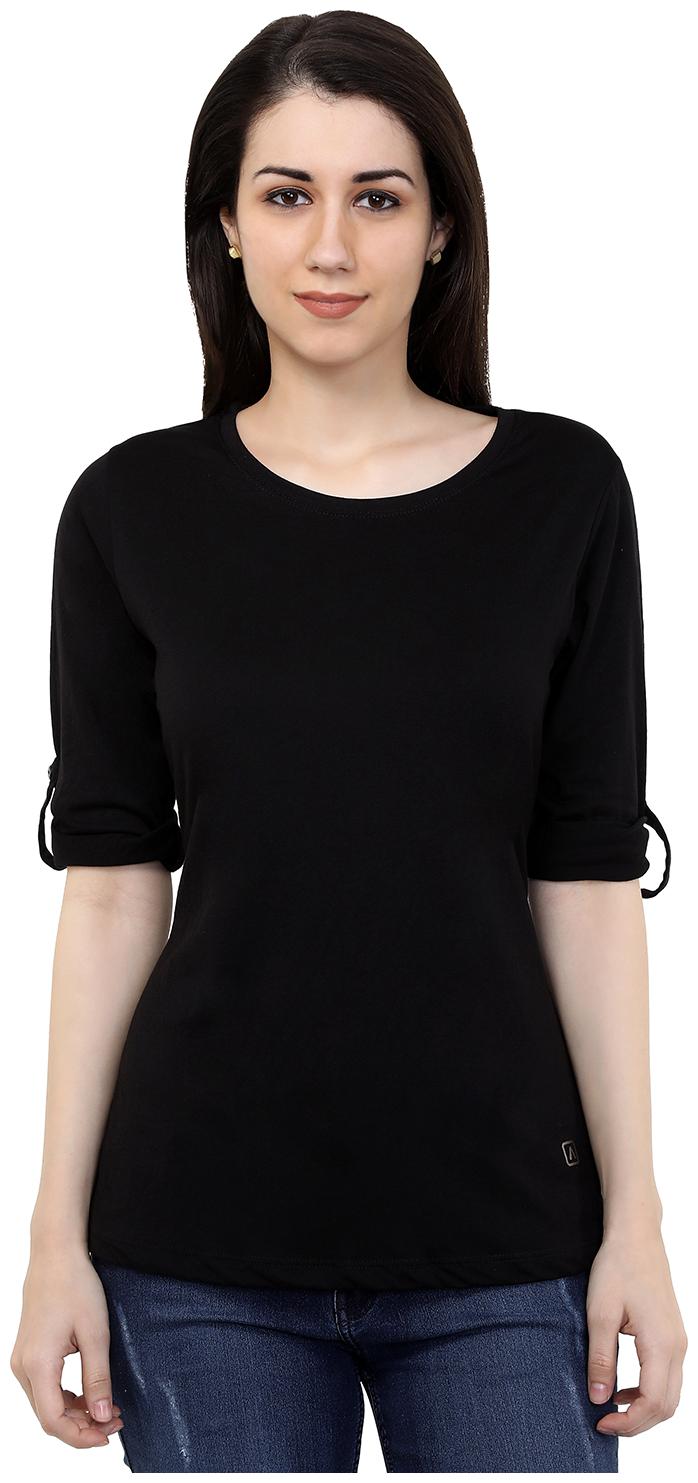 

Astron Women Black Regular fit Round neck Cotton T shirt