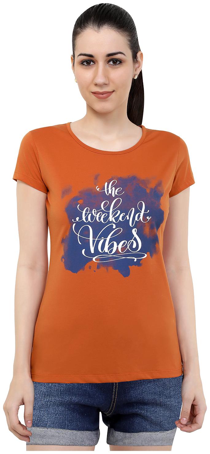 

Astron Women Orange Regular fit Round neck Cotton T shirt