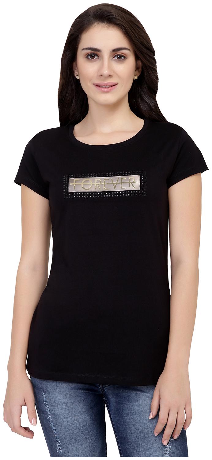 

Astron Women Black Regular fit Round neck Cotton T shirt
