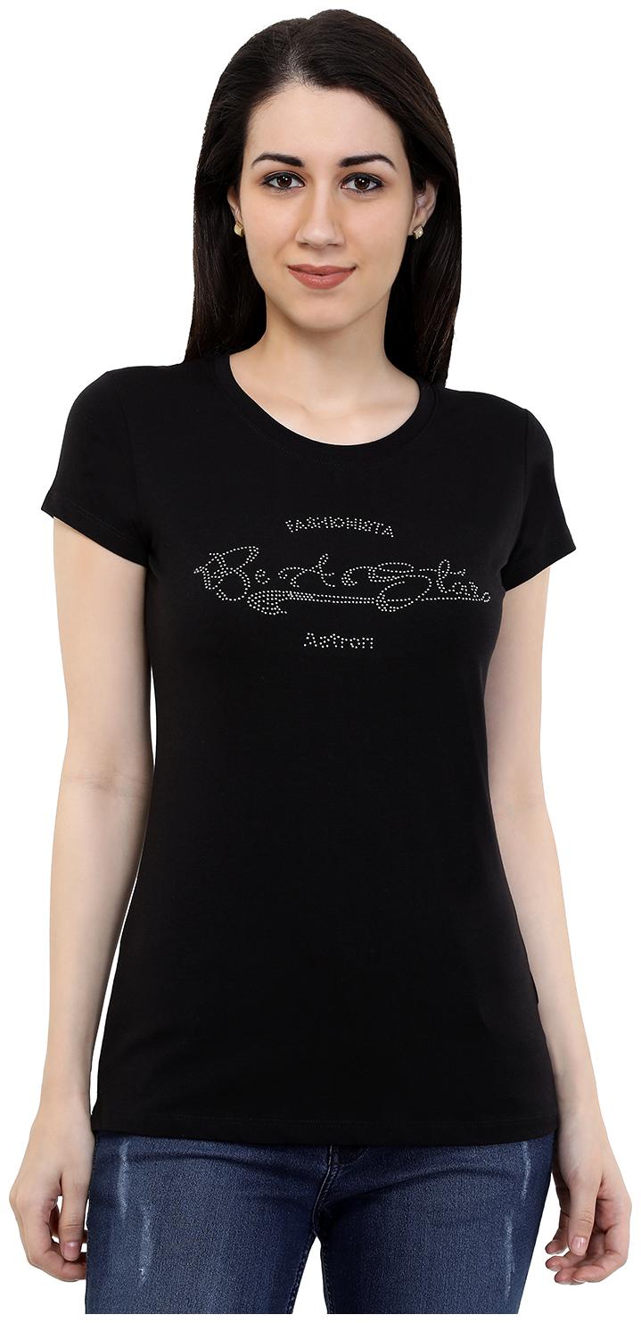 

Astron Women Black Regular fit Round neck Cotton T shirt