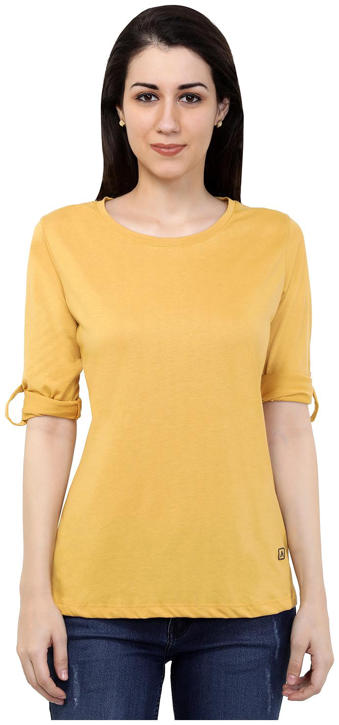 

Astron Women Yellow Regular fit Round neck Cotton T shirt