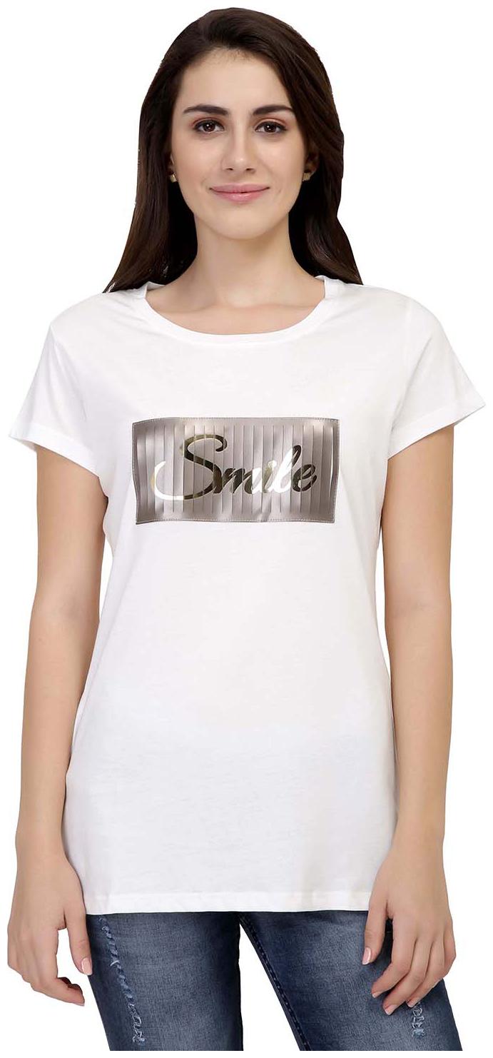 

Astron Women White Regular fit Round neck Cotton T shirt