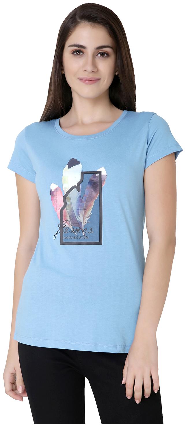 

Astron Women Blue Regular fit Round neck Cotton T shirt