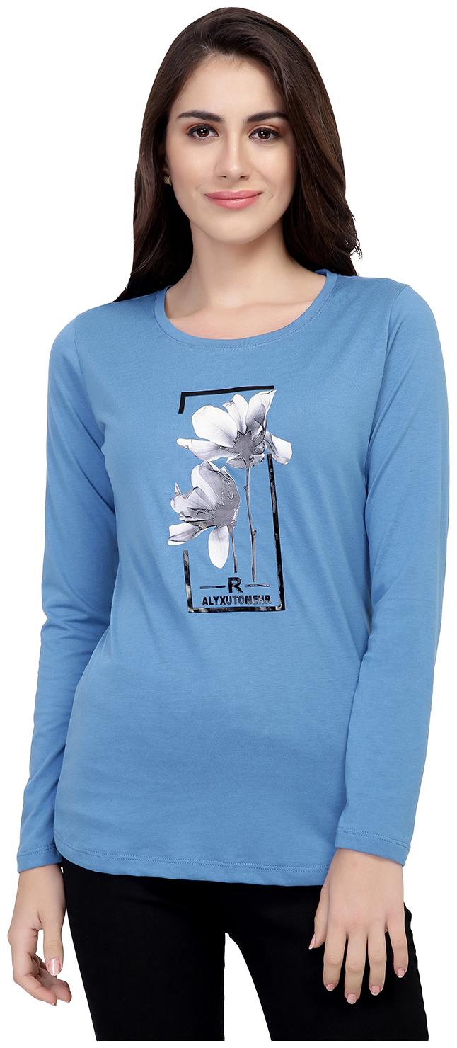 

Astron Women Blue Regular fit Round neck Cotton T shirt