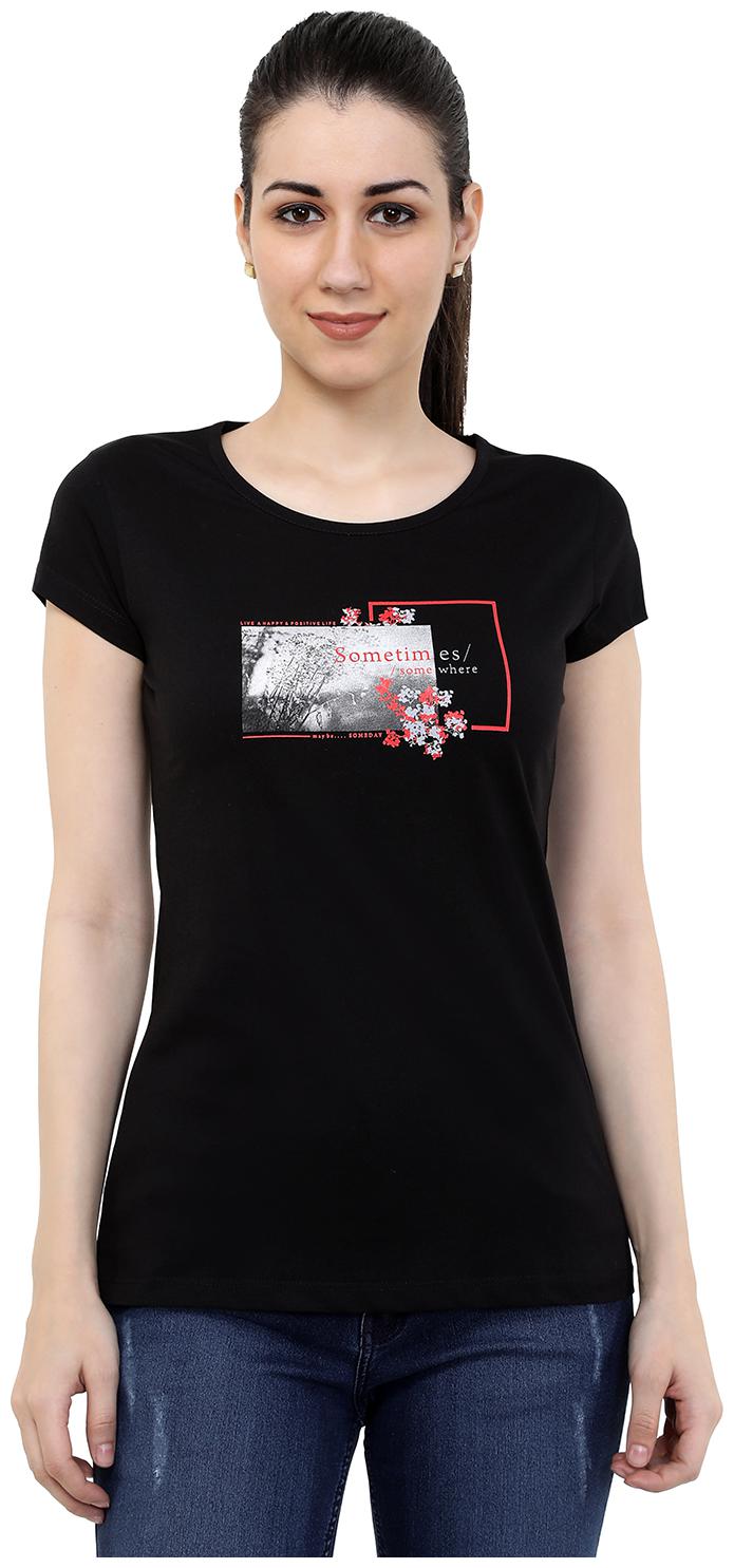 

Astron Women Black Regular fit Round neck Cotton T shirt