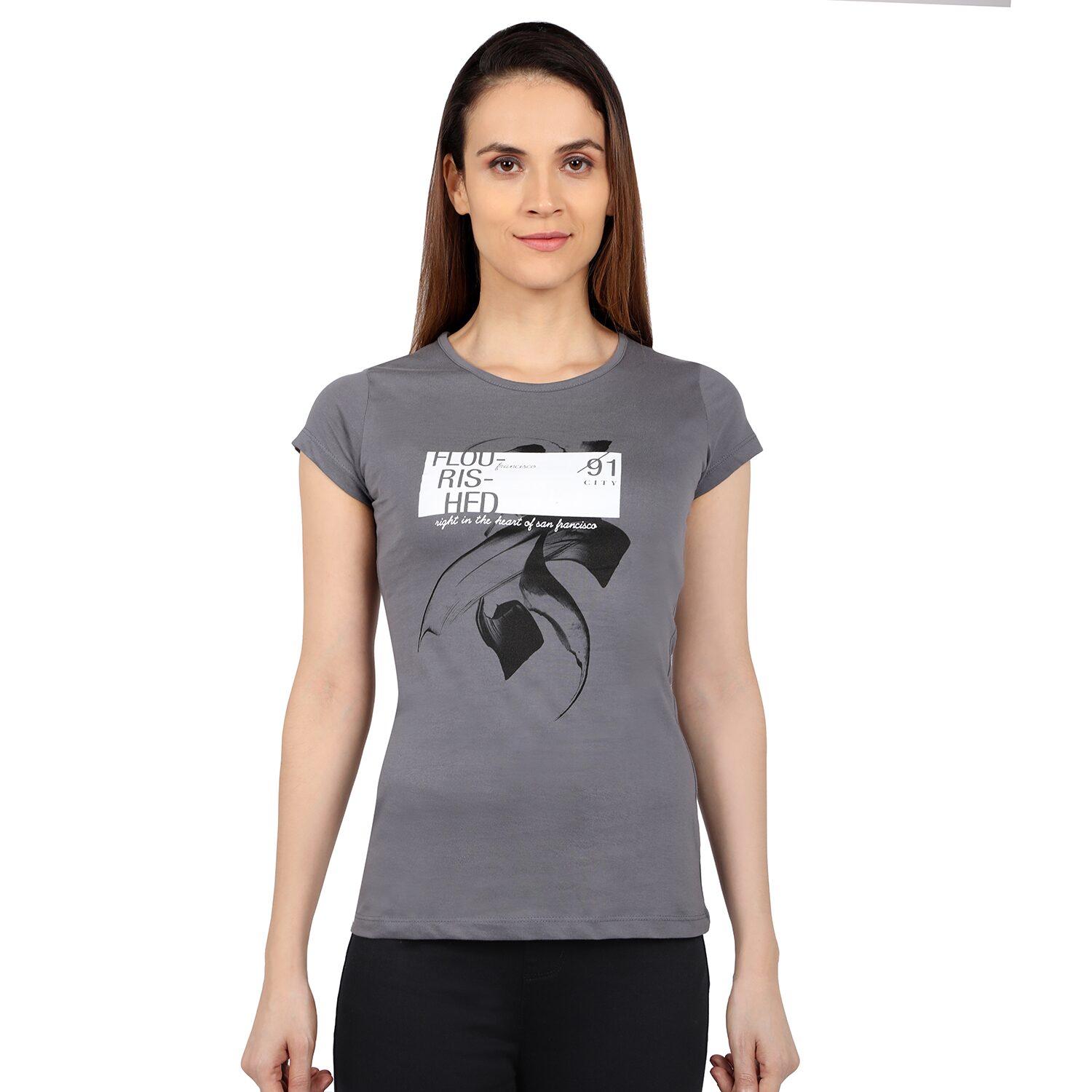 

Astron Women Grey Regular fit Round neck Cotton T shirt