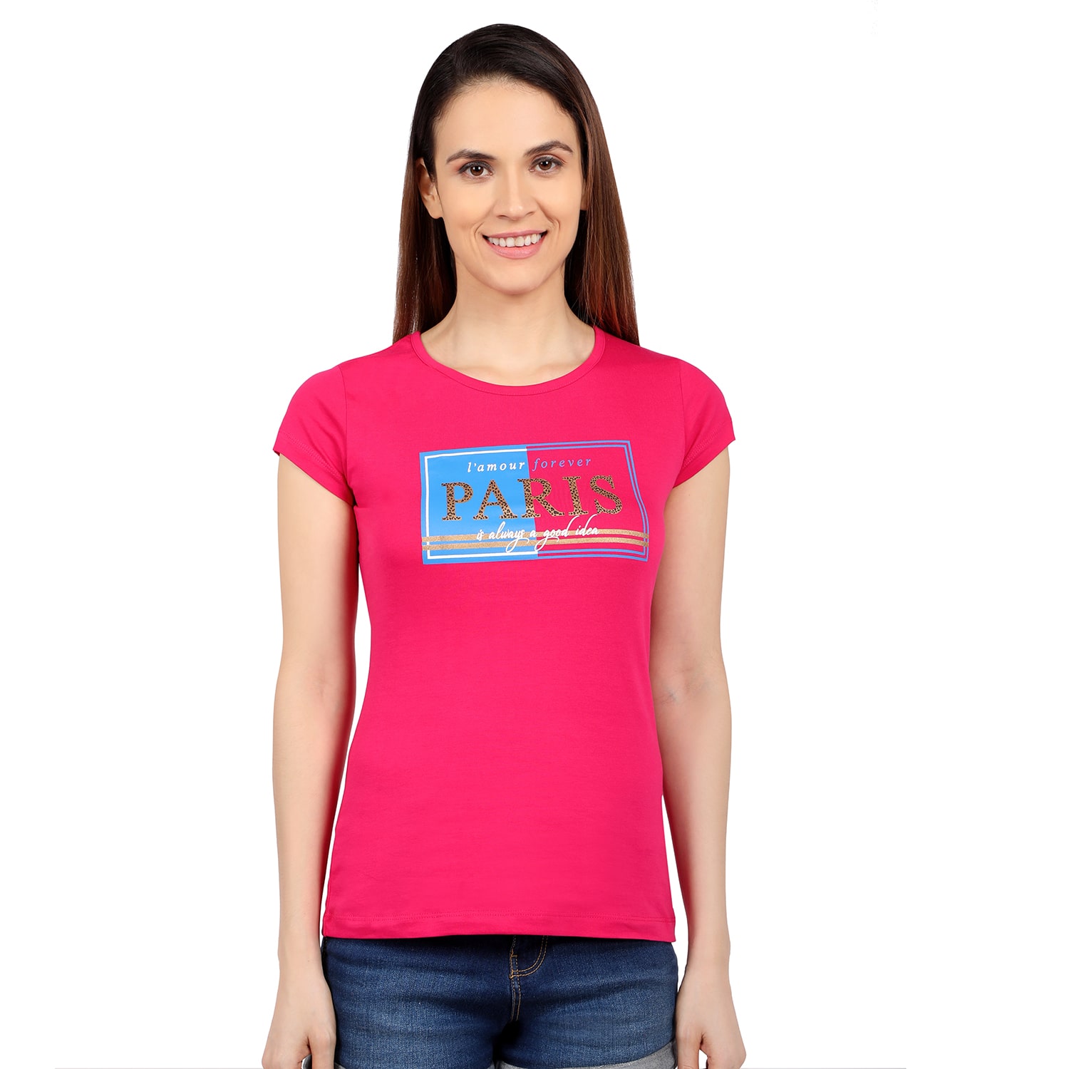 

Astron Women Pink Regular fit Round neck Cotton T shirt