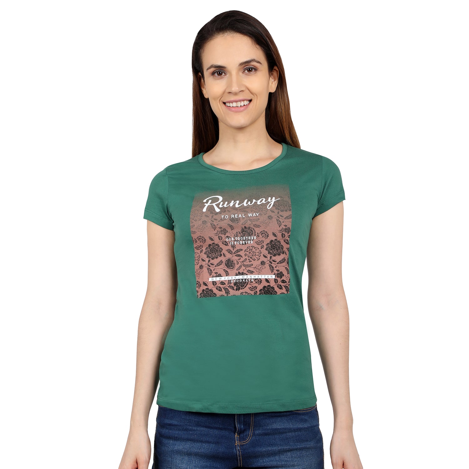 

Astron Women Green Regular fit Round neck Cotton T shirt