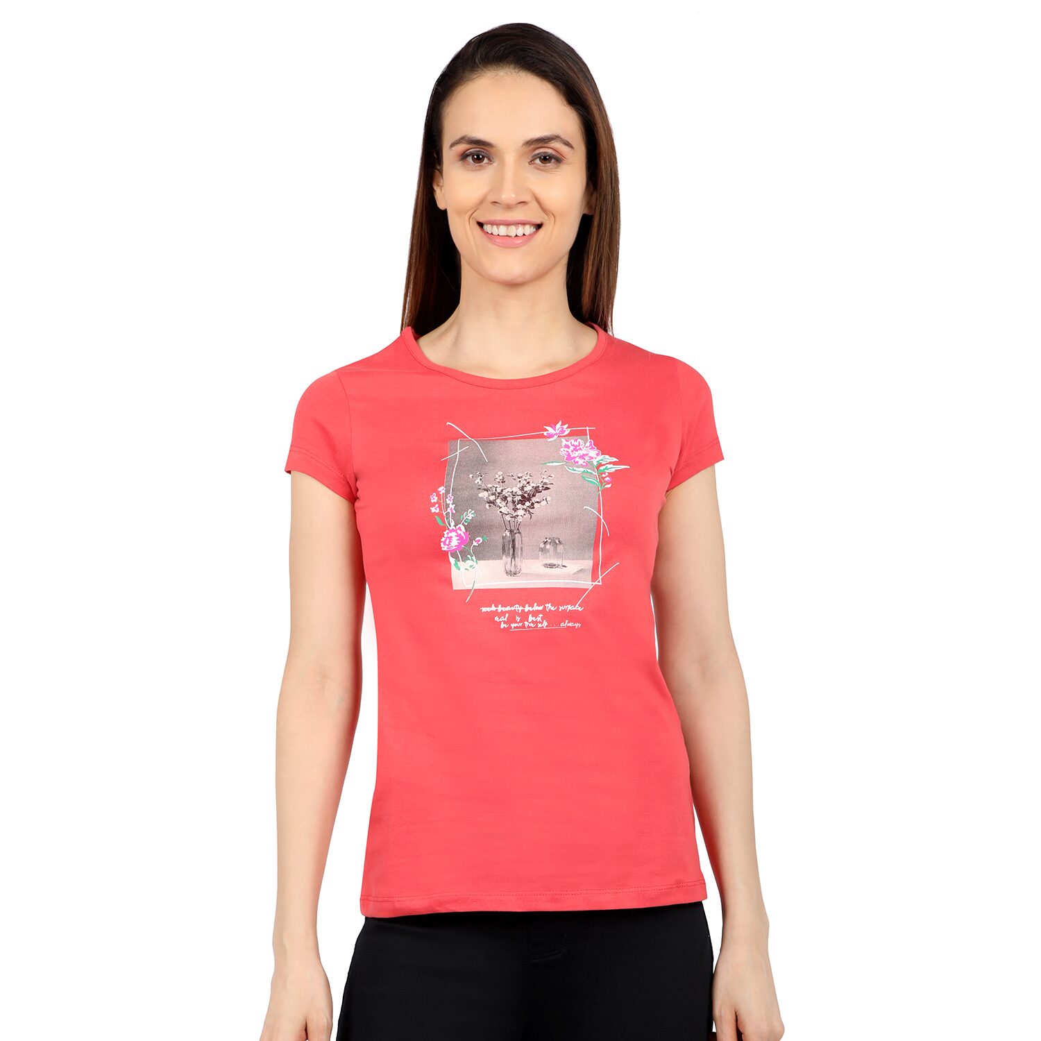 

Astron Women Red Regular fit Round neck Cotton T shirt