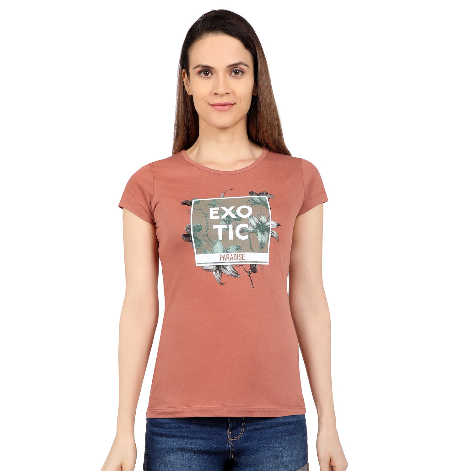 

Astron Women Brown Regular fit Round neck Cotton T shirt