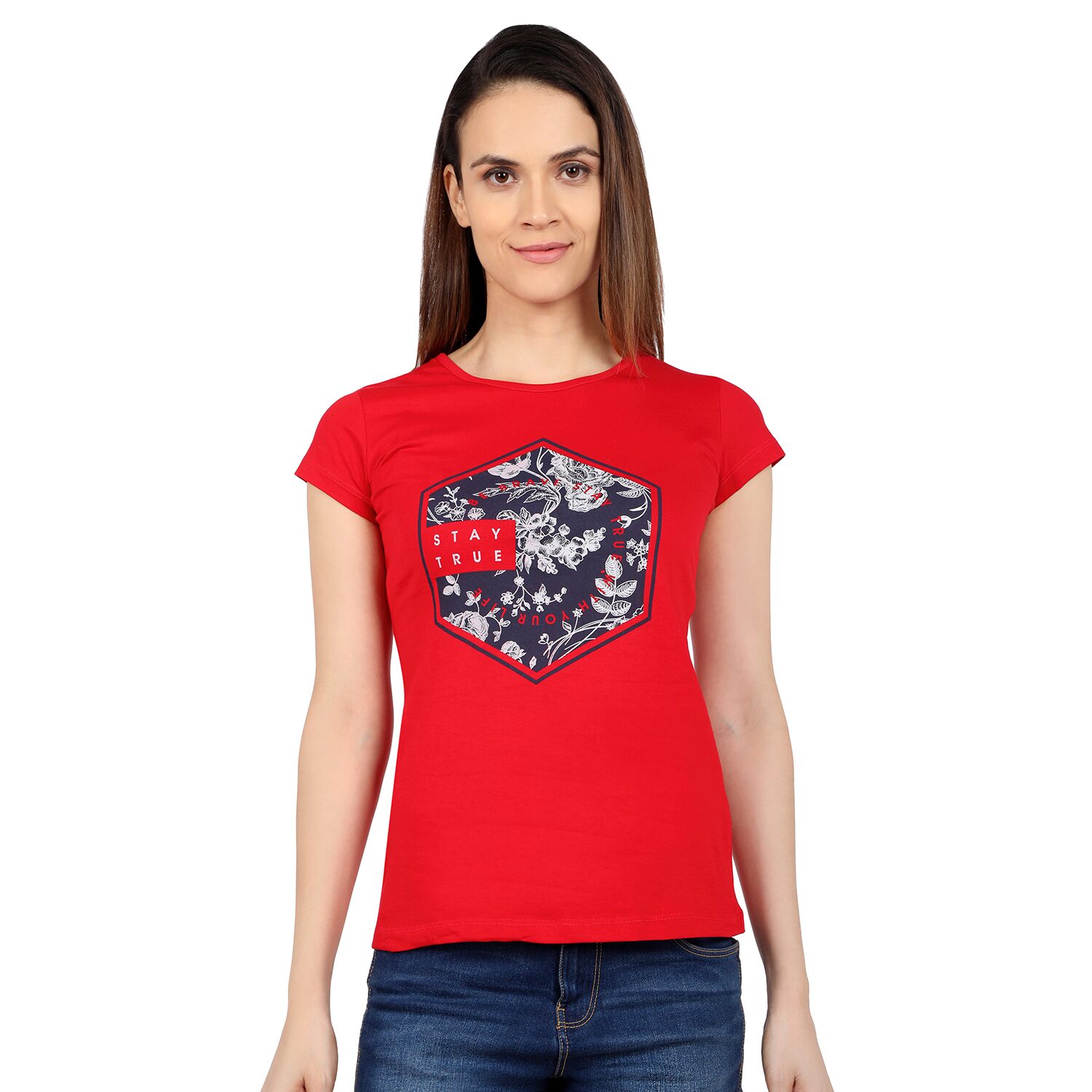 

Astron Women Red Regular fit Round neck Cotton T shirt