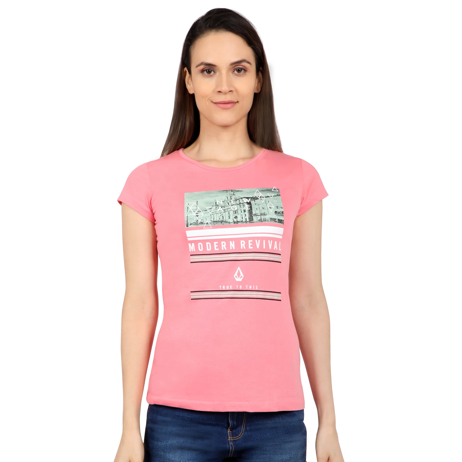 

Astron Women Pink Regular fit Round neck Cotton T shirt