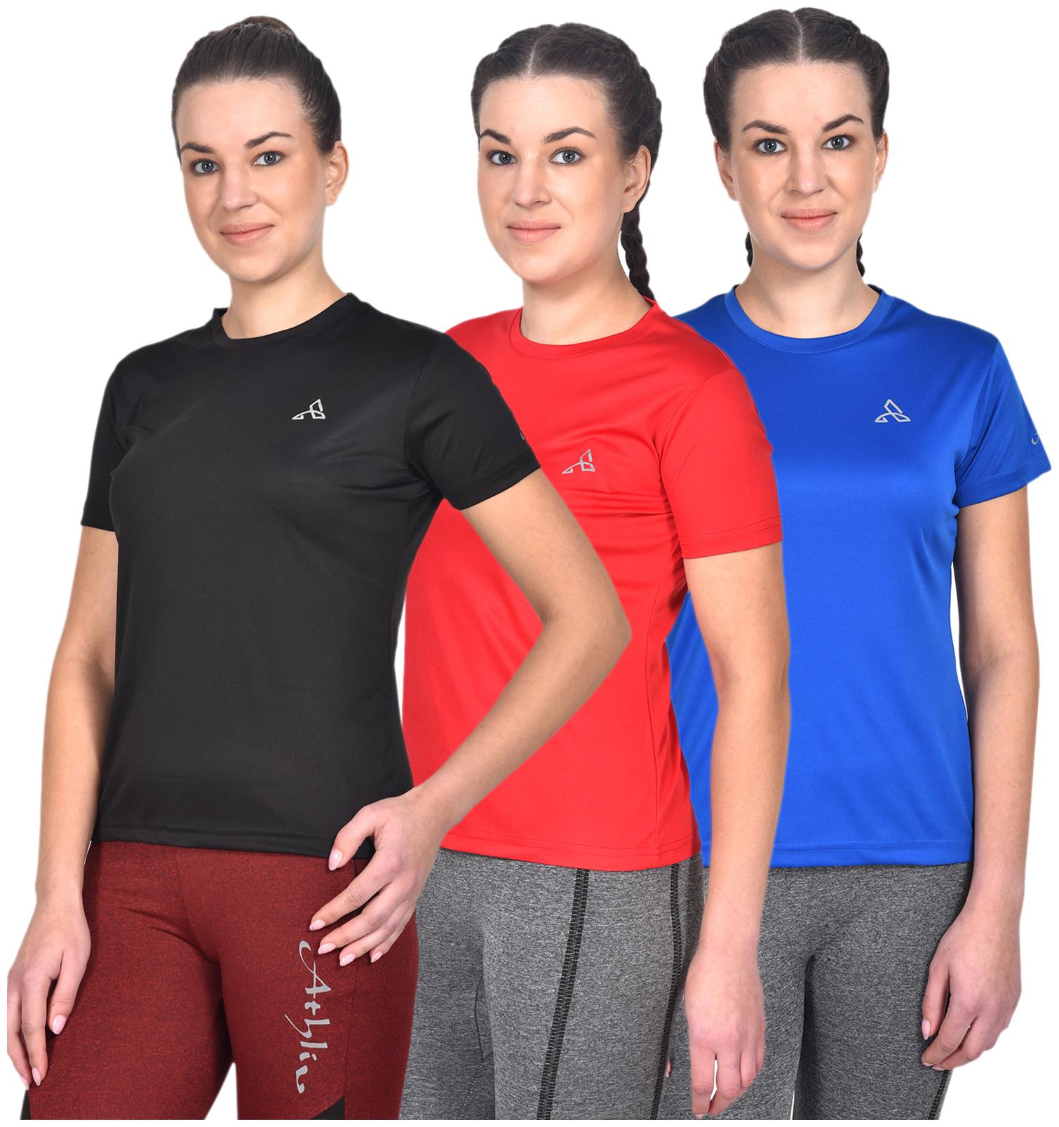 

Athliv Women Solid Sports T-Shirt - Navy Black Pack of 3