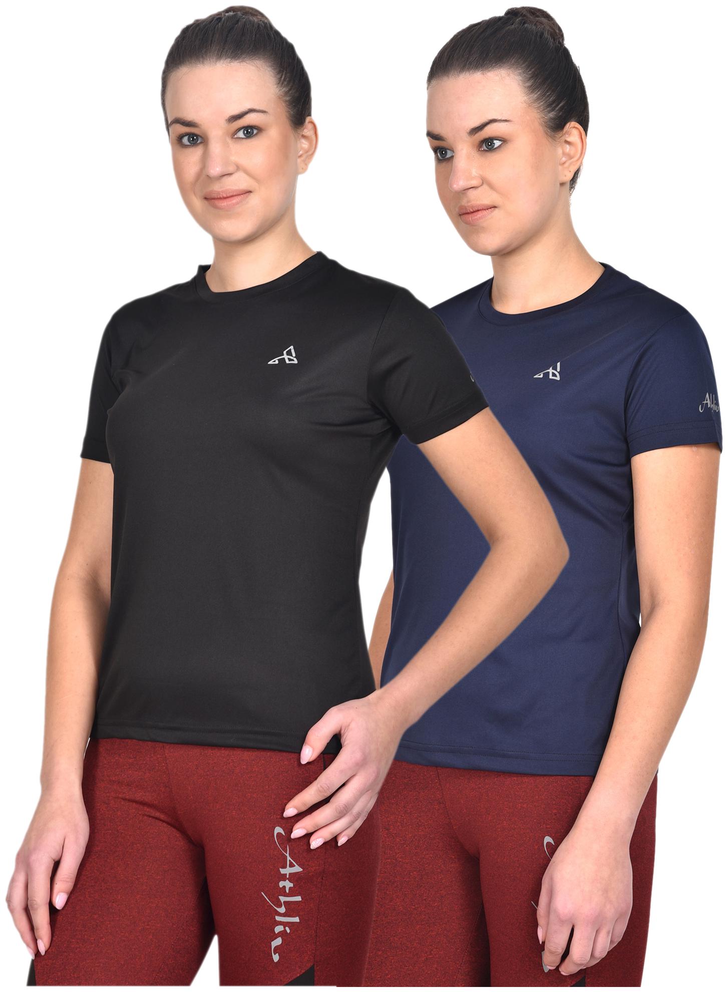 

Athliv Women Solid Sports T-Shirt - Black Pack of 2