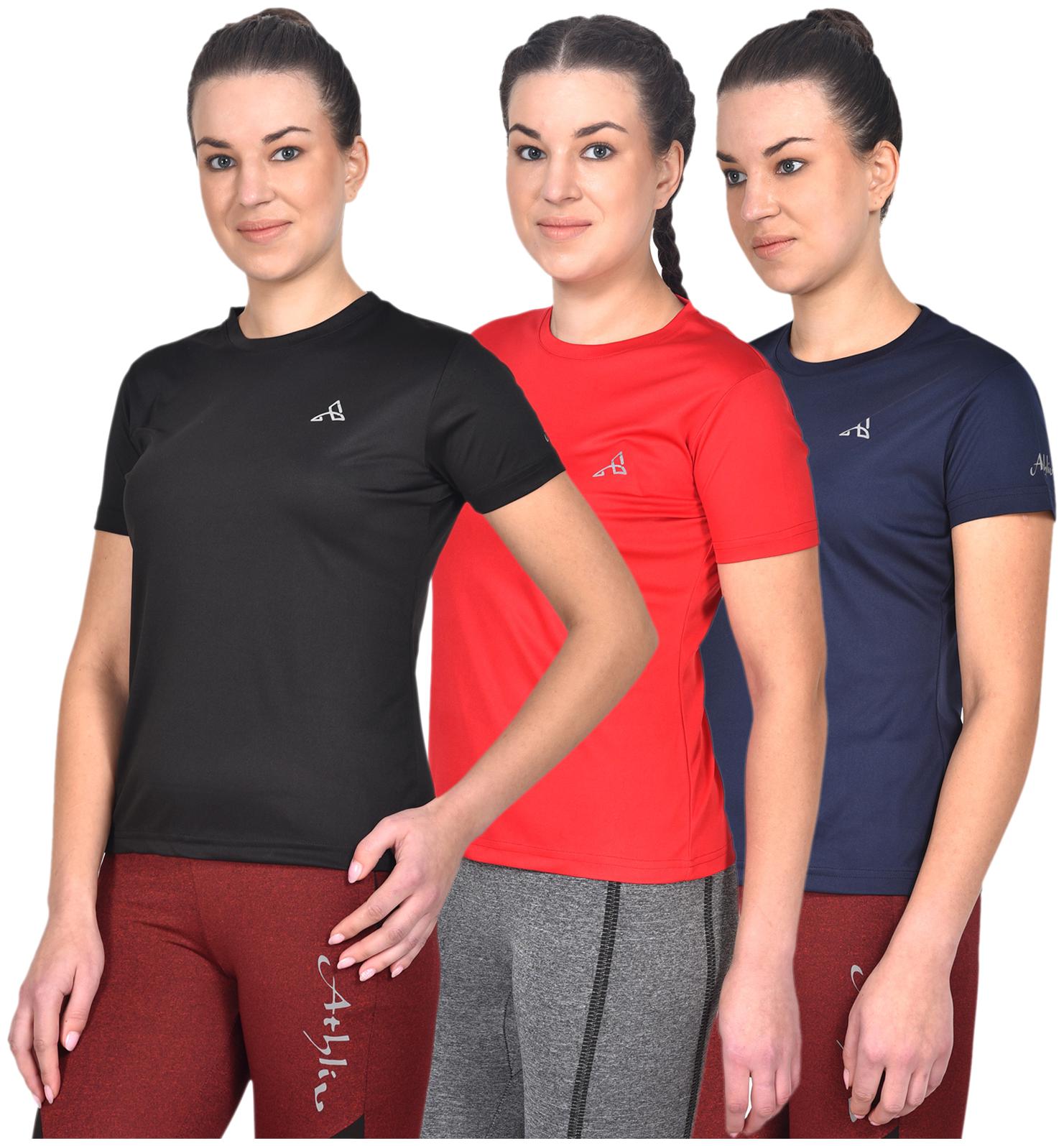 

Athliv Women Solid Sports T-Shirt - Black Pack of 3