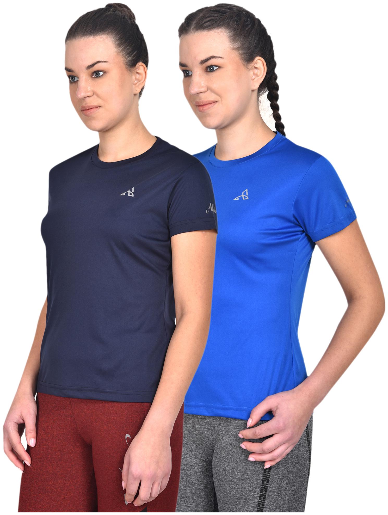 

Athliv Women Solid Sports T-Shirt - Navy Blue Pack of 2