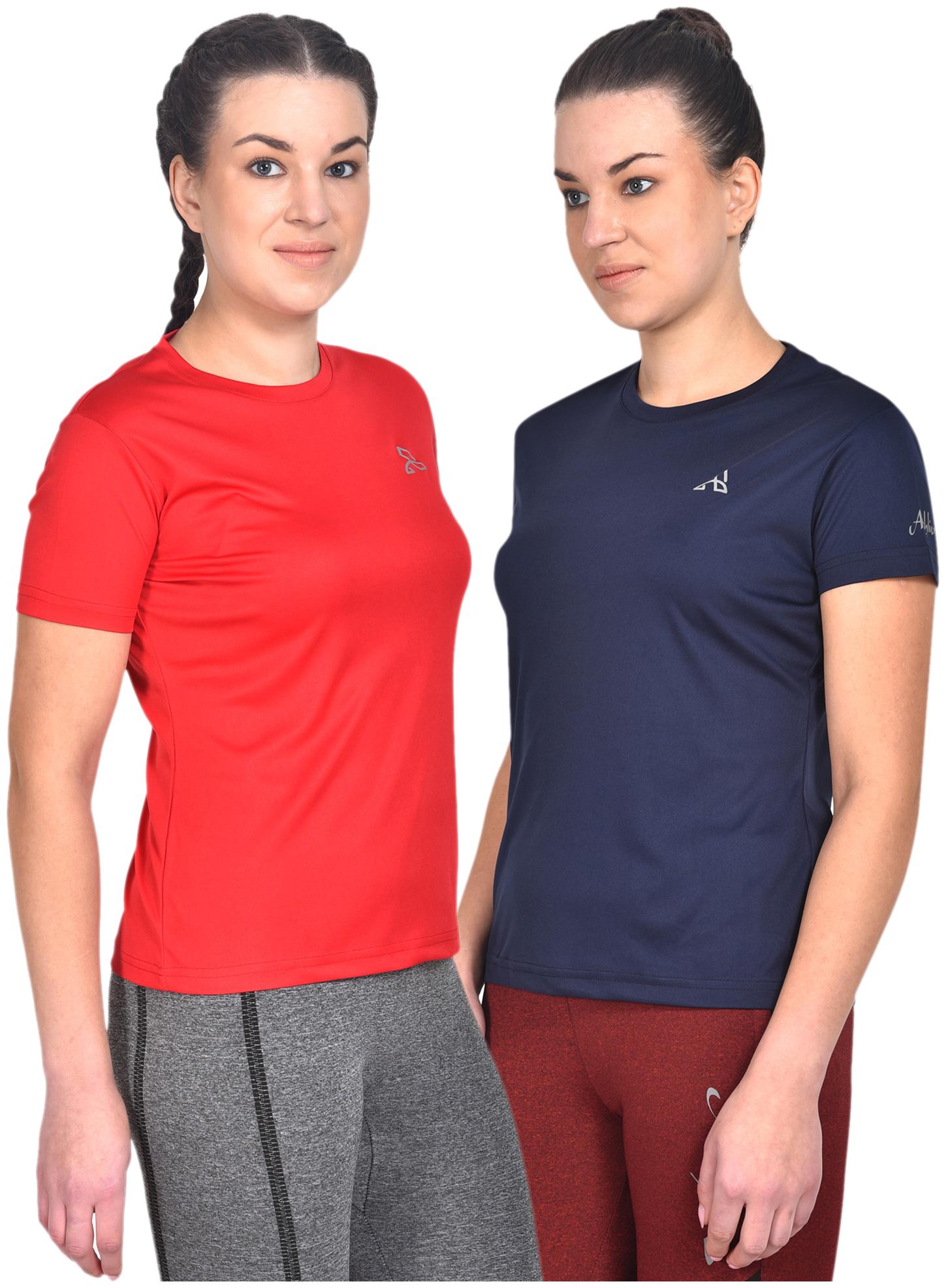 

Athliv Women Solid Sports T-Shirt - Navy Red Pack of 2
