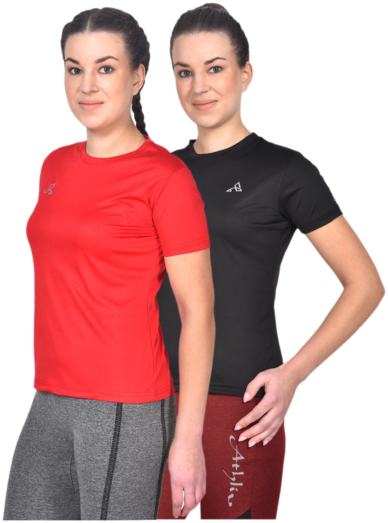 

Athliv Women Solid Sports T-Shirt - Black Pack of 2