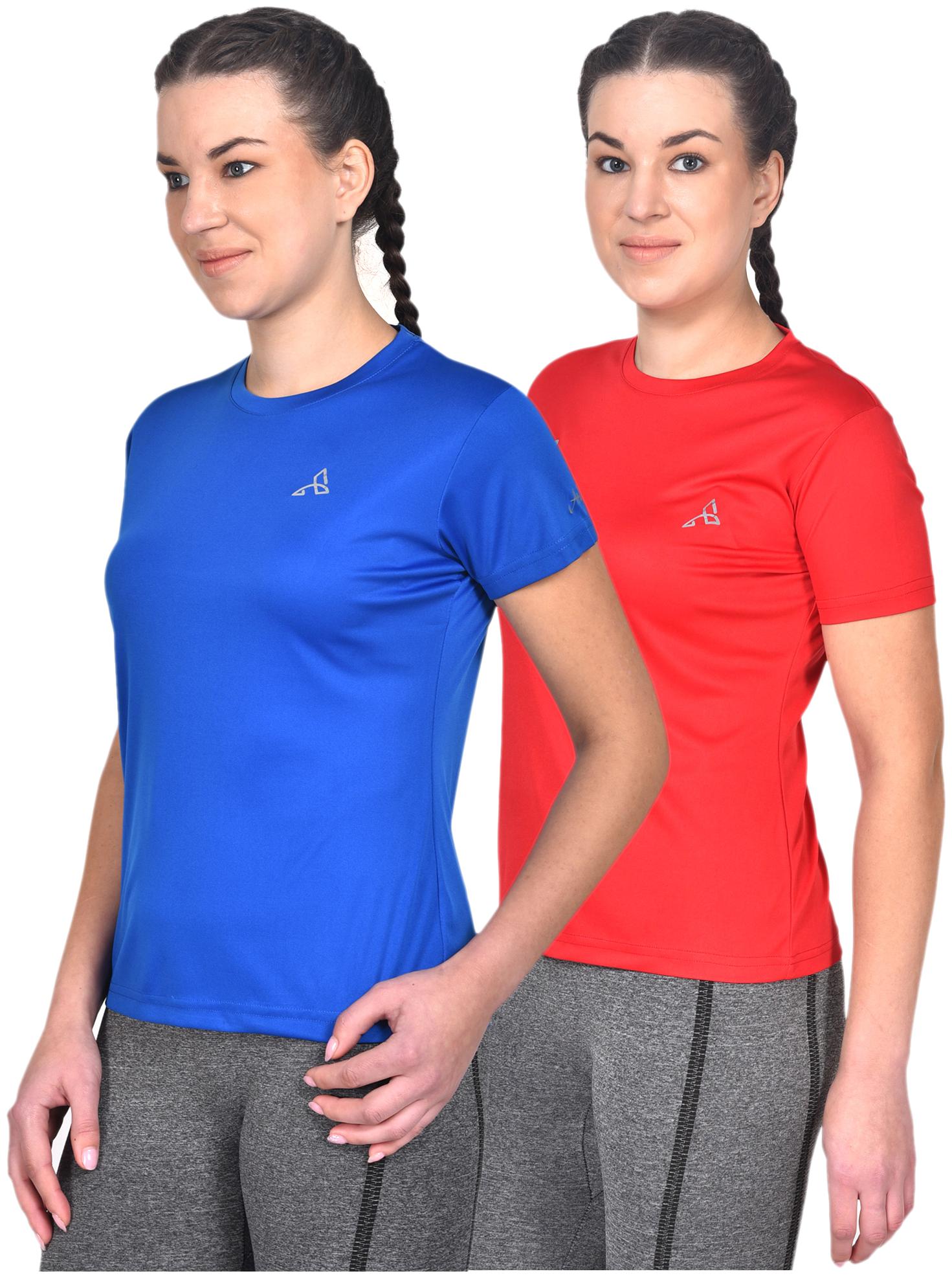 

Athliv Women Solid Sports T-Shirt - Blue Red Pack of 2