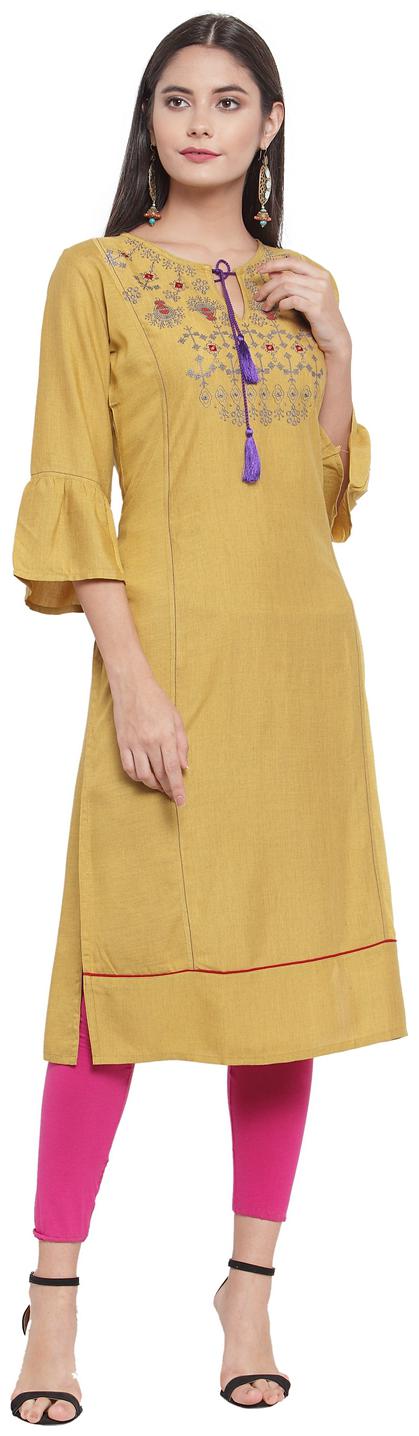 

Aujjessa Women Beige Embroidered Straight Kurta