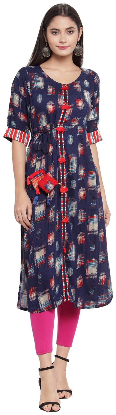 

Aujjessa Women Blue Printed Straight Kurta