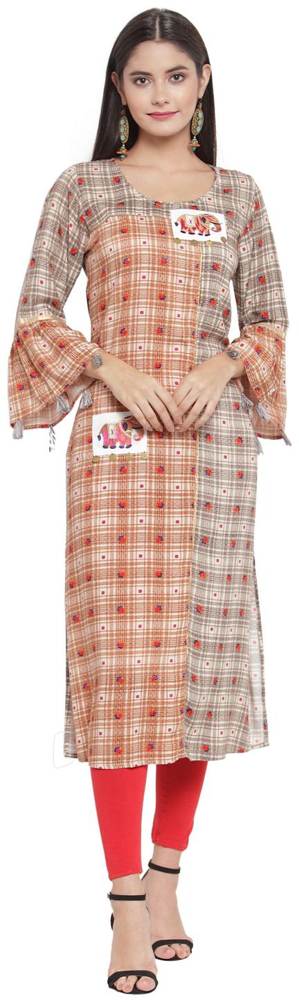 

Aujjessa Women Brown Embroidered Straight Kurta