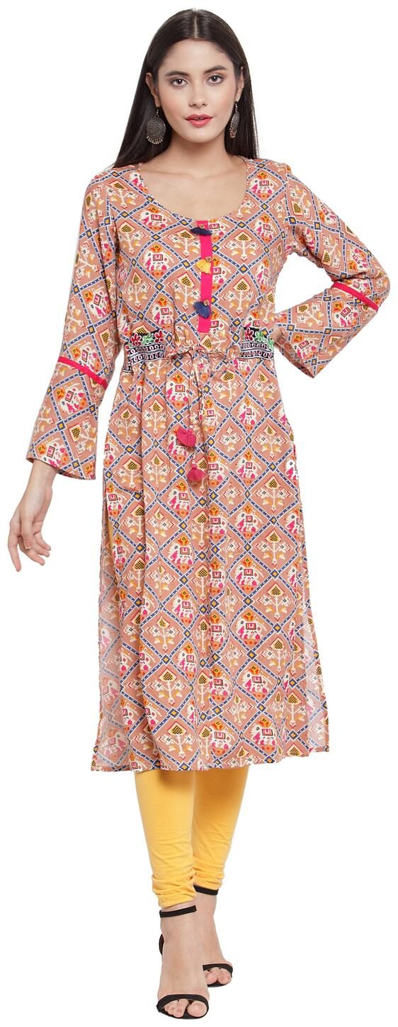 

Aujjessa Women Brown Printed Straight Kurta