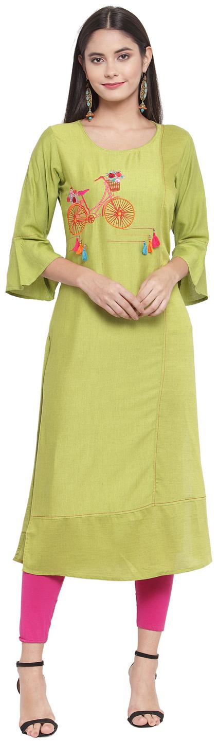 

Aujjessa Women Green Embroidered Straight Kurta