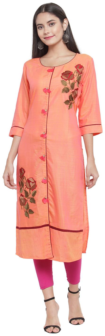 

Aujjessa Women Orange Embroidered Straight Kurta