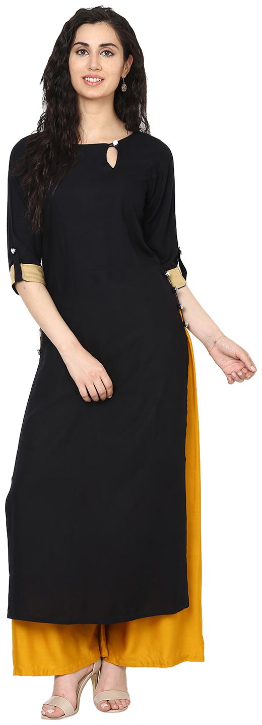 

Aujjessa Women Black Solid Straight Kurta