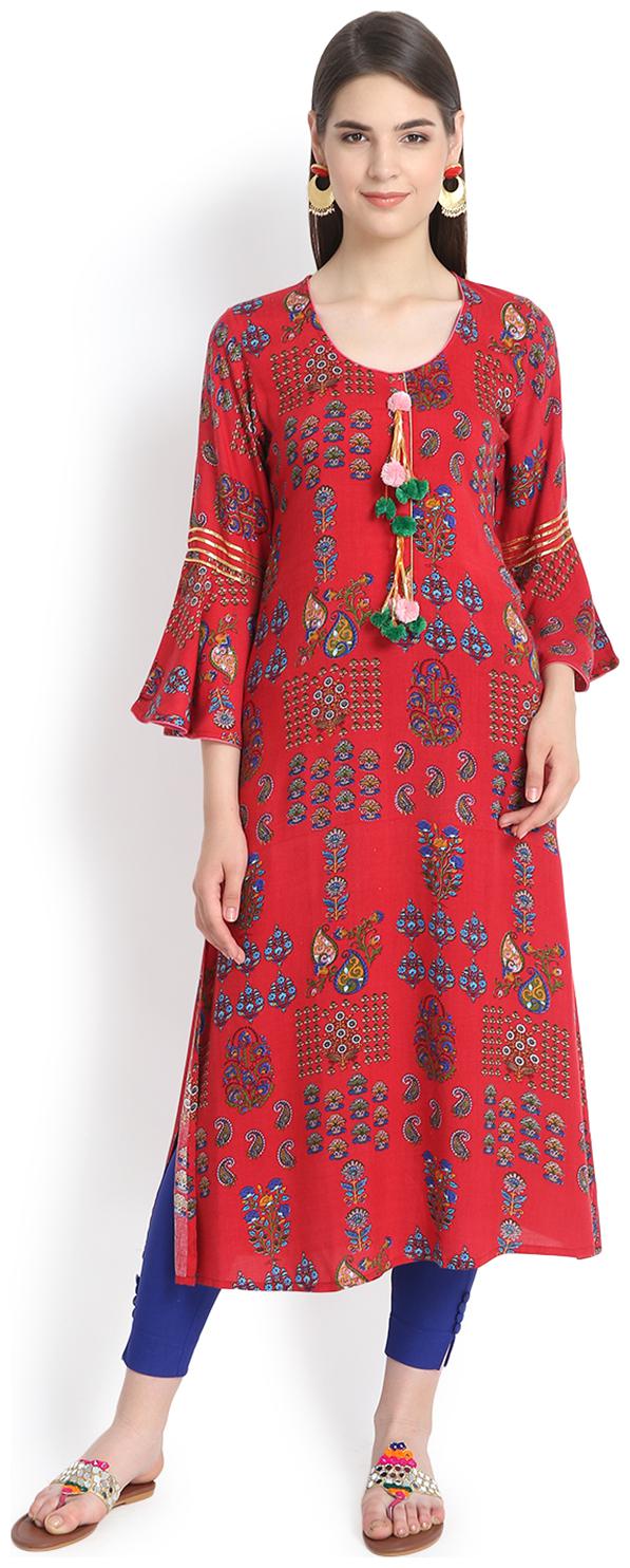

Aujjessa Women Red Printed Straight Kurta