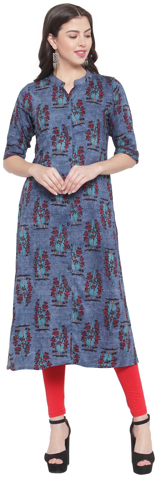 

Aujjessa Women Blue Solid Straight Kurta