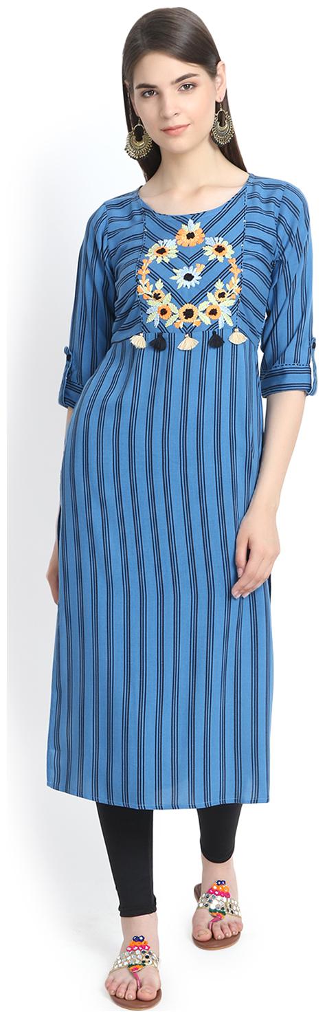 

Aujjessa Women Blue Embroidered Straight Kurta